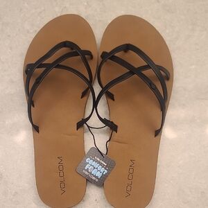 Volcom Black Strappy Sandals with Tan Footbed